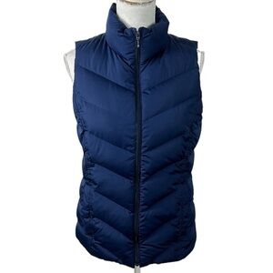Lands' End‎ Down Puffer Vest Women's S Tall 6-8 Blue Full Zip Button Pockets EUC